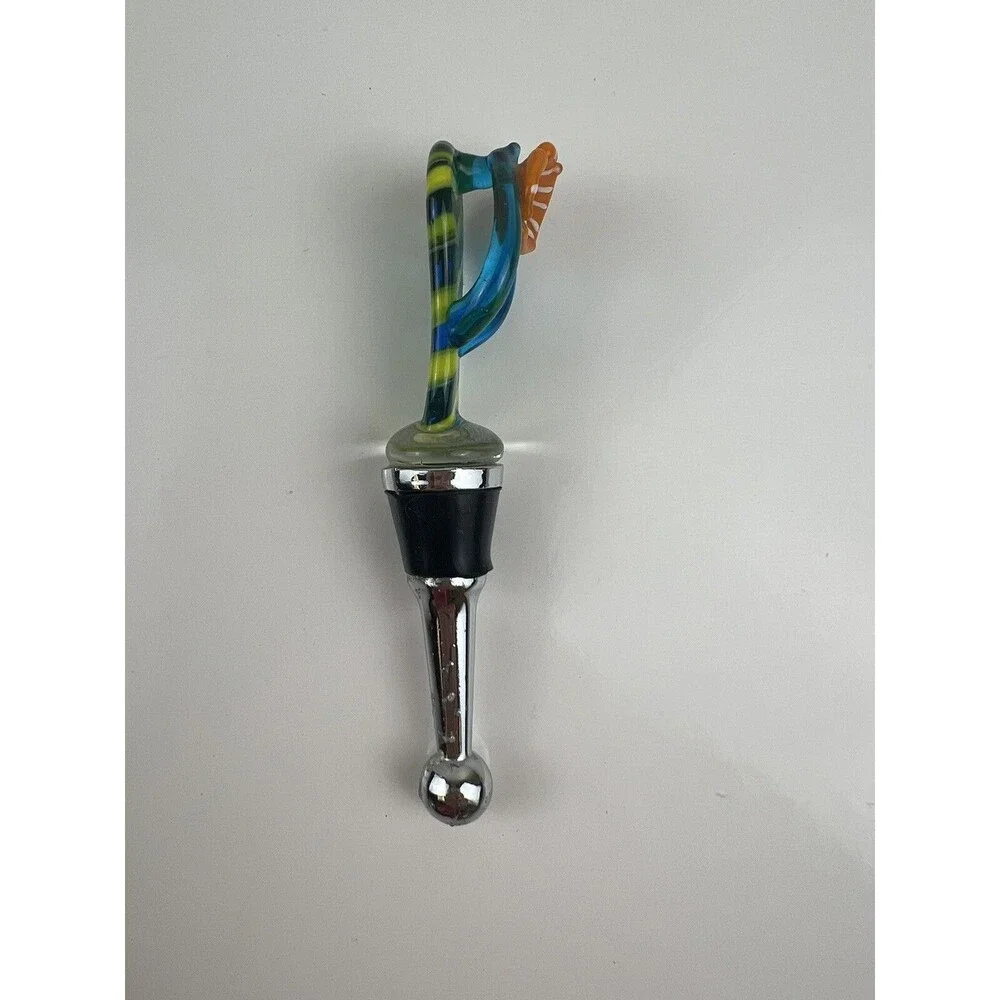 Blown Art Glass Grape Sandal Flip Flop Bottle Cork Stopper Liquor Bottle Accent